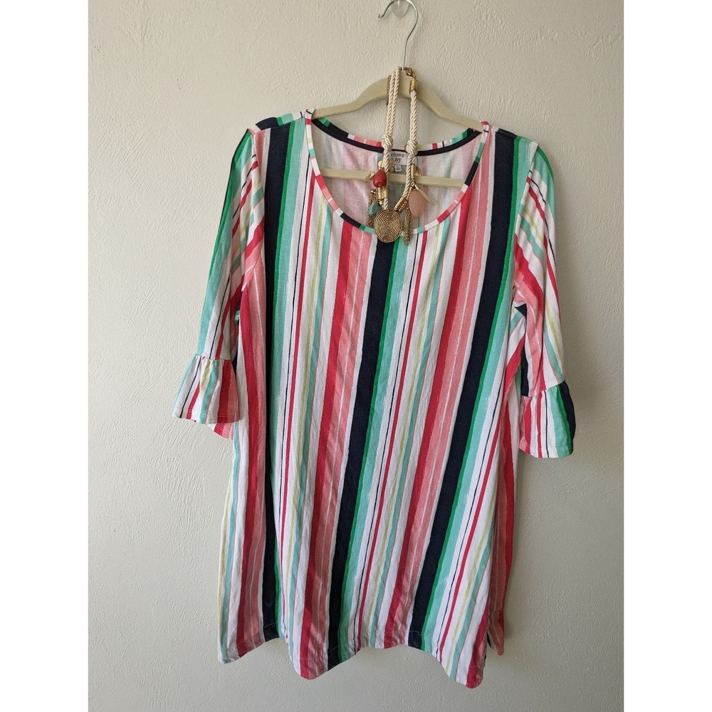 Crown & Ivy Striped Cotton Dress with Necklace Sz XL
